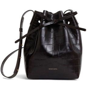 Mansur Gavriel Mini Croc Black Crossbody Bucket Bag
